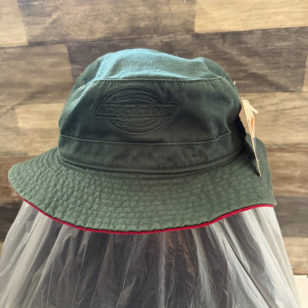 Dickies Mens Forest Green Bucket Hat Red Lining Embroidered Logo NWT Style 105